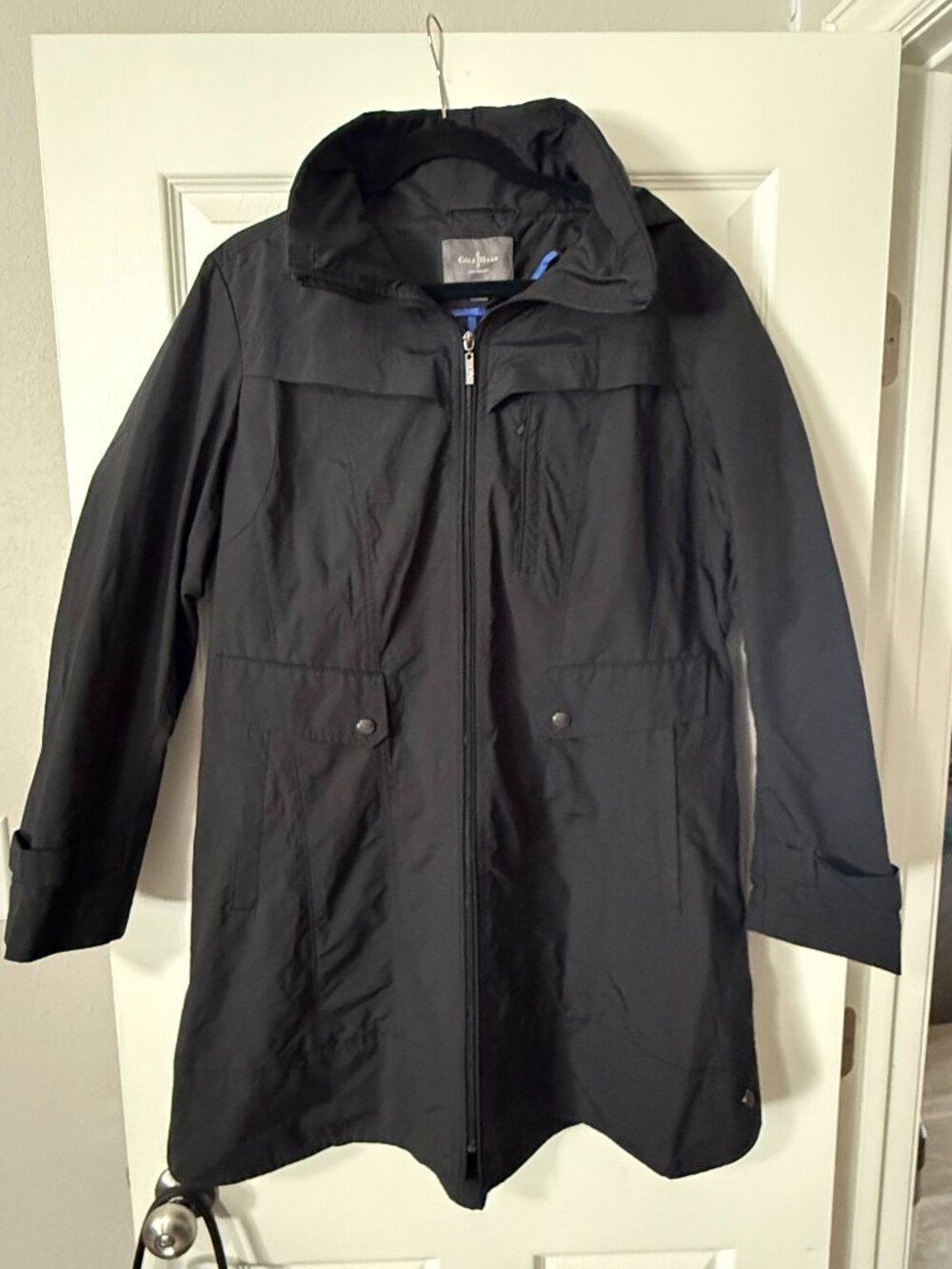 Cole Haan Women's Black Water Resistant Hooded Trench Rain Jacket Size XL